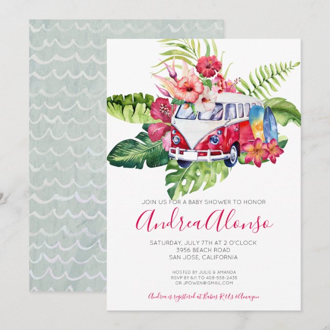 Beach Flicka Tropical Baby Shower-inbjudan Inbjudningar (Fram/baksida)