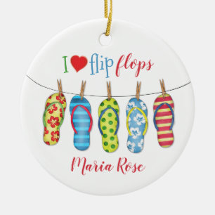 Beach Flinflip flops Personlig Tropical Colorful Julgransprydnad Keramik