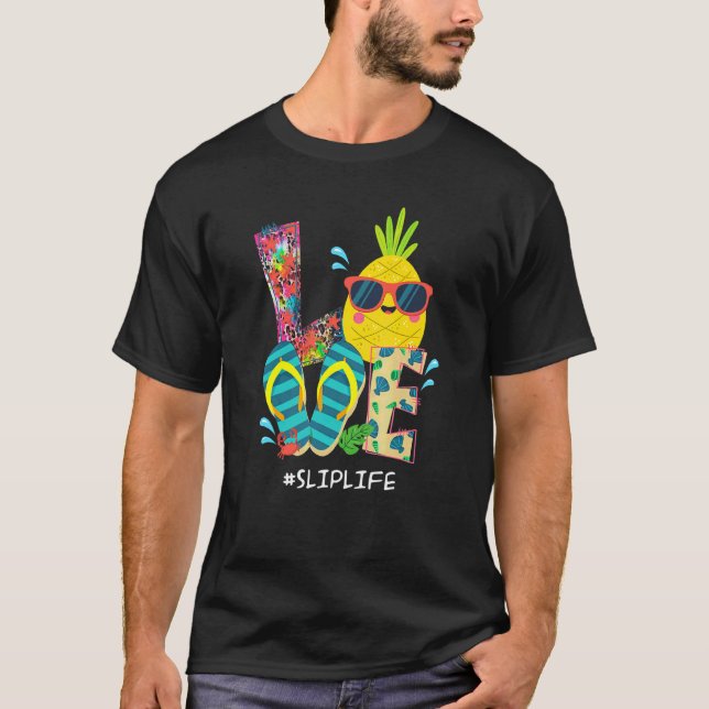 Beach Flinflip flops Pineapple Sommar Vacation Kär T Shirt (Framsida)