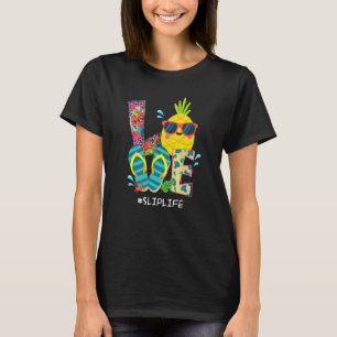 Beach Flinflip flops Pineapple Sommar Vacation Kär T Shirt