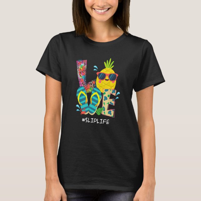 Beach Flinflip flops Pineapple Sommar Vacation Kär T Shirt (Framsida)