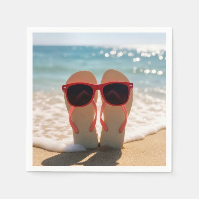 Beach Flip-flops with Red Sunglasses Pappersservett (Framsidan)