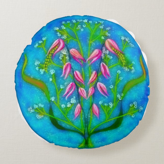 Beach Flowers Acrylic Painting Rund Kudde (Framsidan)
