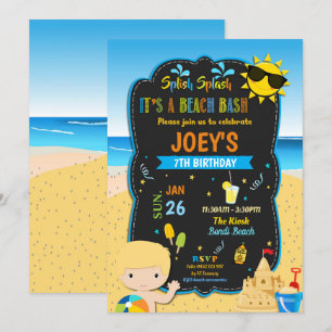 Beach Födelsedagsfest Bash Boy Blond Sommar i Beac Inbjudningar
