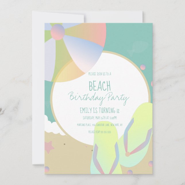 Beach Födelsedagsfest Sand Beach Boll-inbjudan Inbjudningar (Framsida)