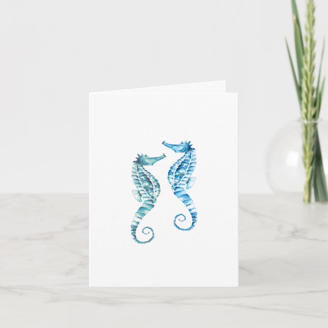 Beach Folded Note Cards Turquoise Blue Seahorses Anteckningskort (Framsida)
