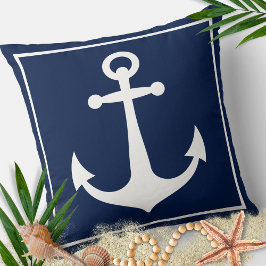 Beach för blå och vit ankare Nautical Boat Kudde