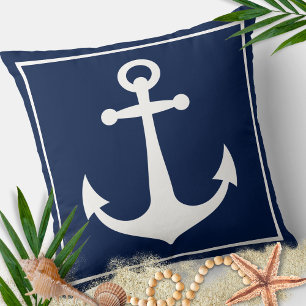 Beach för blå och vit ankare Nautical Boat Kudde