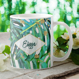 Beach för Tropiska Löv Guld Glitter Kaffemugg
