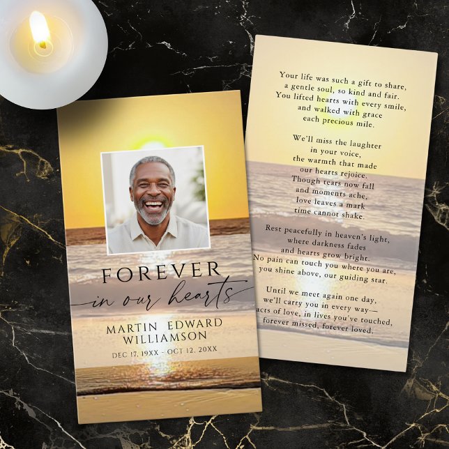 Beach Forever Hearts Memorial Photo Prayer Card Visitkort (Skapare uppladdad)