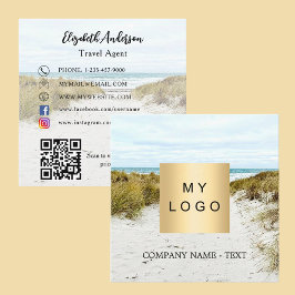 Beach-fotomedia, QR-logotyp, social-media Fyrkantigt Visitkort