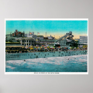 Beach framför Bath House, Long Beach Poster