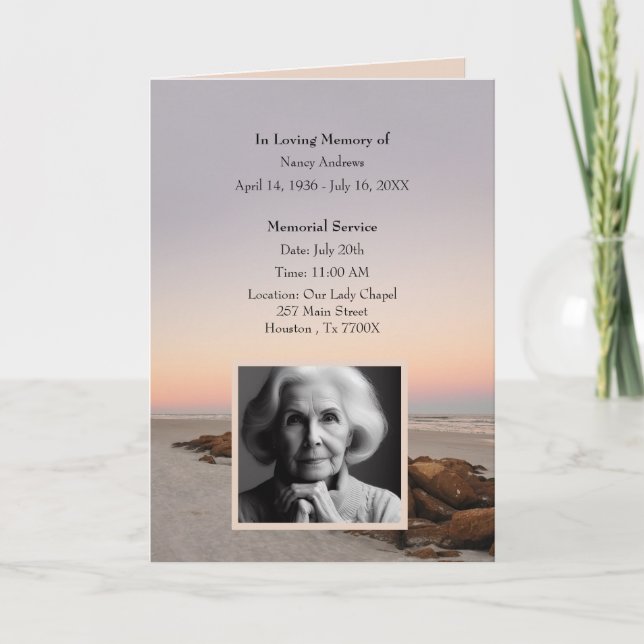 Beach Funeral Memorial Obituary Foldat Program (Framsida)