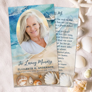 Beach Funeral Oval Photo Memorial Prayer Card Visitkort
