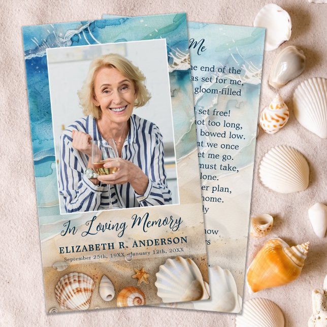 Beach Funeral Sympathy Photo Memorial Prayer Card Visitkort (Skapare uppladdad)