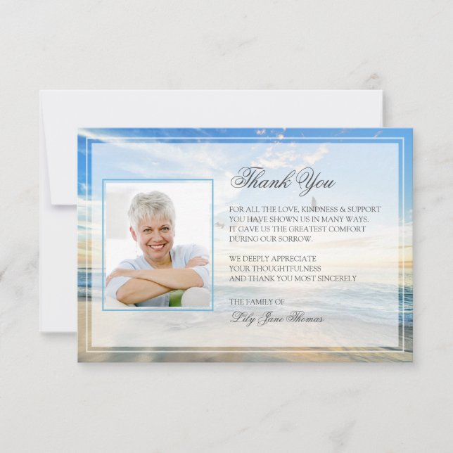 Beach Funeral Tack You Card | Memorandumkort Kort (Framsida)