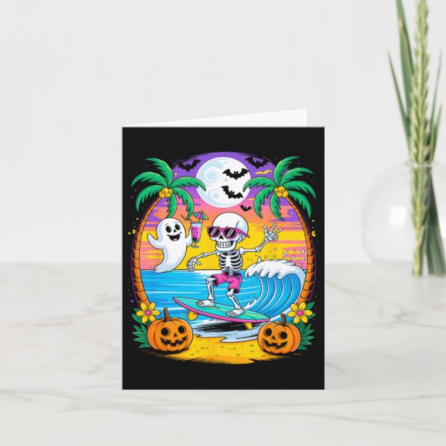 Beach Funny Halloween Vibes Summerween Skeleton Gh Kort (Framsida)
