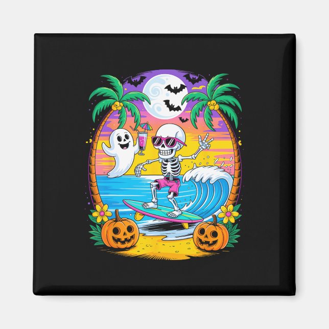 Beach Funny Halloween Vibes Summerween Skeleton Gh Magnet (Framsidan)