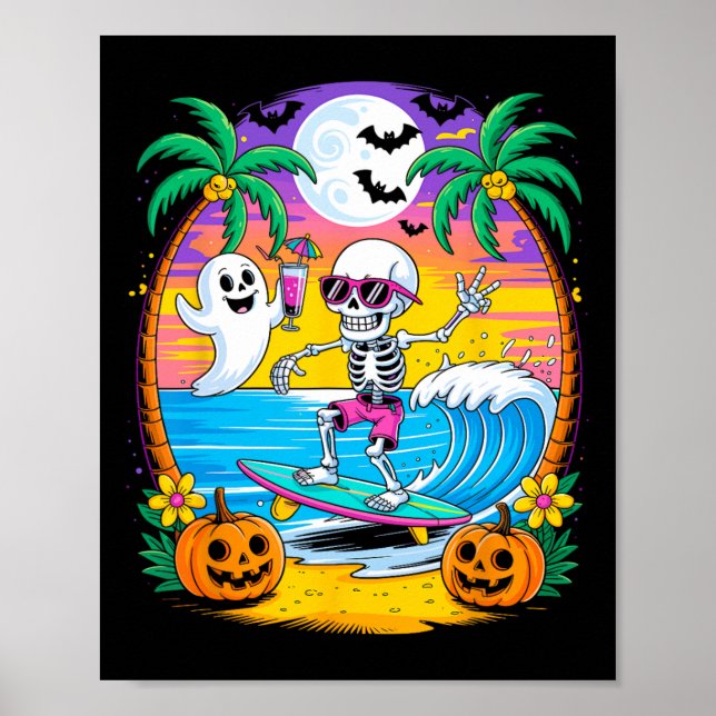 Beach Funny Halloween Vibes Summerween Skeleton Gh Poster (Framsidan)