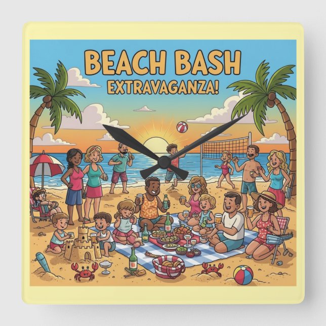 Beach Gathering Fyrkantig Klocka (Framsida)