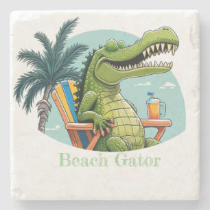 Beach Gator loungar på stranden med text Stenunderlägg