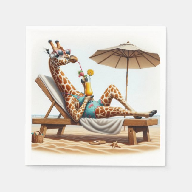 Beach Giraffe Drinking A Cocktail Pappersservett (Framsidan)