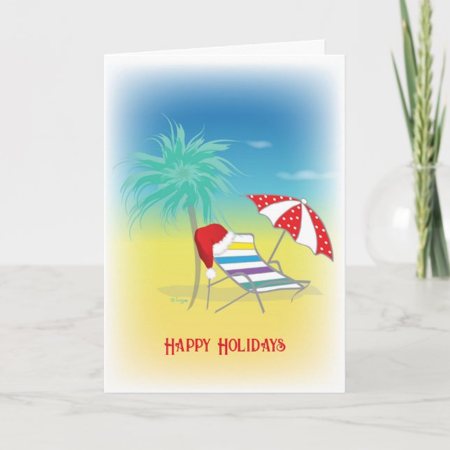 Beach Glad helg, Santa Hat, Whimsical, Roligt Helgkort (Framsida)