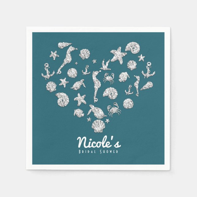 Beach Glam Diamant Hjärt Bröllopsdusch Bröllop Pappersservett (Framsidan)