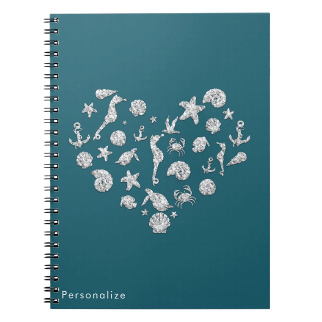 Beach Glam Diamond Heart Elegant Tropical Anpassni Anteckningsbok Med Spiral (Framsidan)
