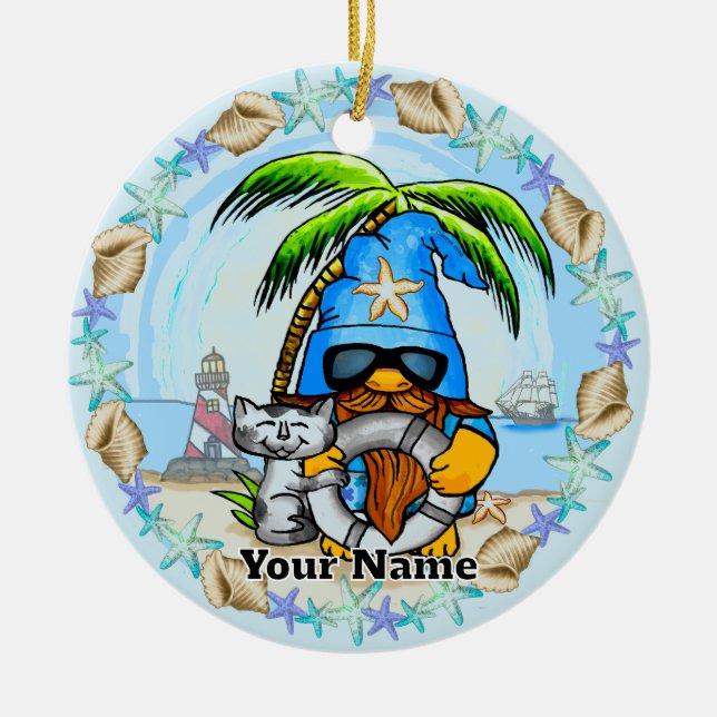Beach gnome julgransprydnad keramik (Framsidan)