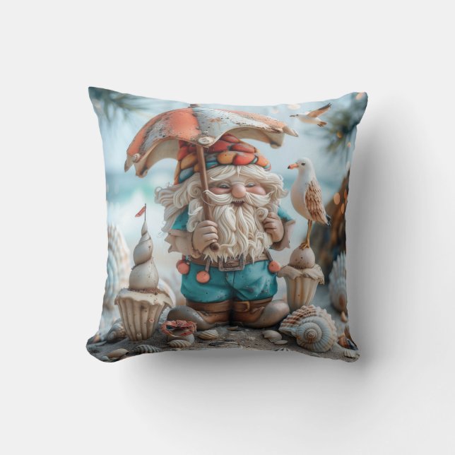 Beach gnome med paraply kudde (Framsida)