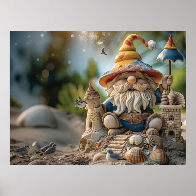 Beach gnome sitta på strandtronen poster (Framsidan)
