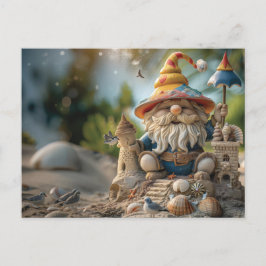 Beach gnome sitta på strandtronen vykort