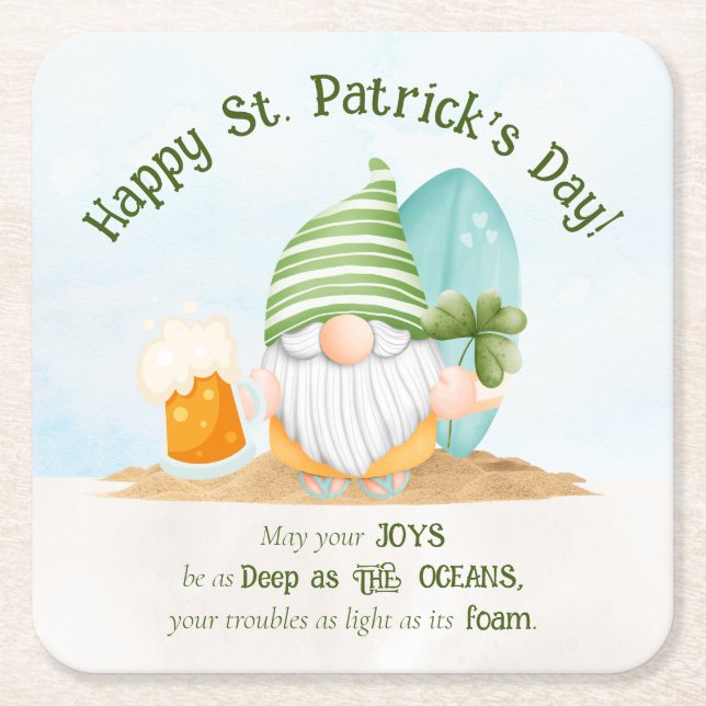 Beach Gnome-St patrick's day Papper Underlägg Kvadrat (Framsidan)