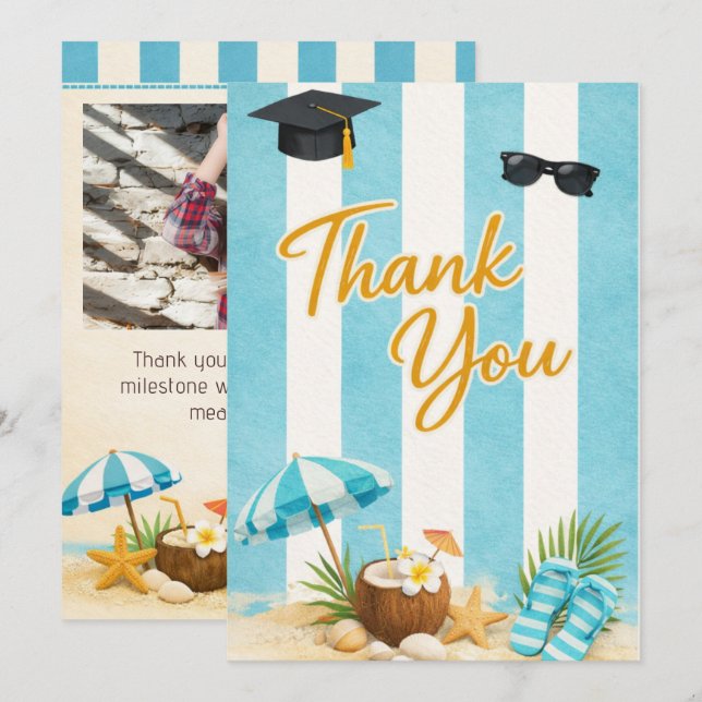 Beach Graduation 2026 Thank You Card Tack Kort (Fram/baksida)