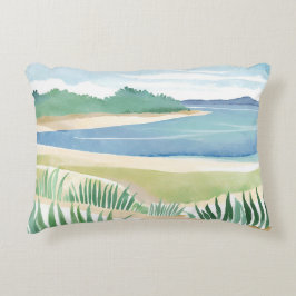 Beach Grass Bay | Watercolor Ocean Coastal Sea Prydnadskudde