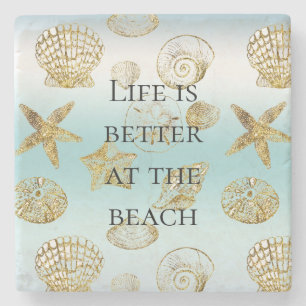 Beach Guld Snäckors Aqua Blue Ombre Stenunderlägg