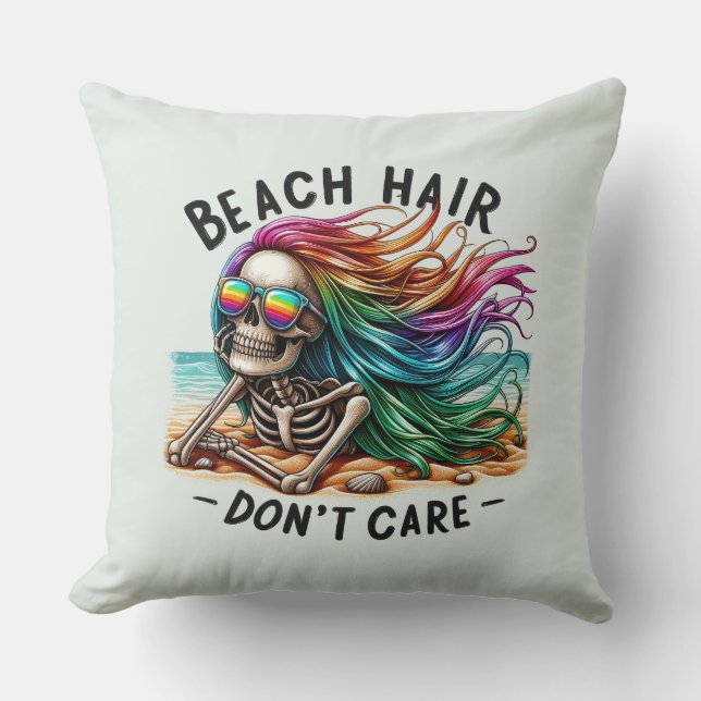 Beach Hair Don't Care - Skeleton (2) Kudde (Framsida)