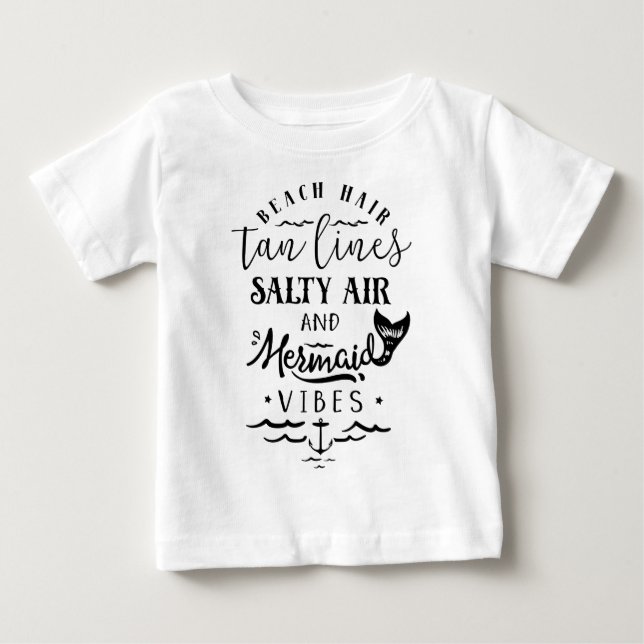 Beach Hair, Tan Linjer, Salty Luft och Sjöjungfru  Tee Shirt (Framsida)