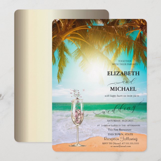 Beach,Handflatan,Sol,String Ljus,Glasskript Bröllo Inbjudningar (Fram/baksida)