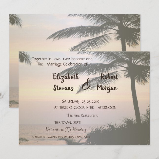 Beach Handflatan Sunset Wedding bjudande Inbjudningar (Fram/baksida)