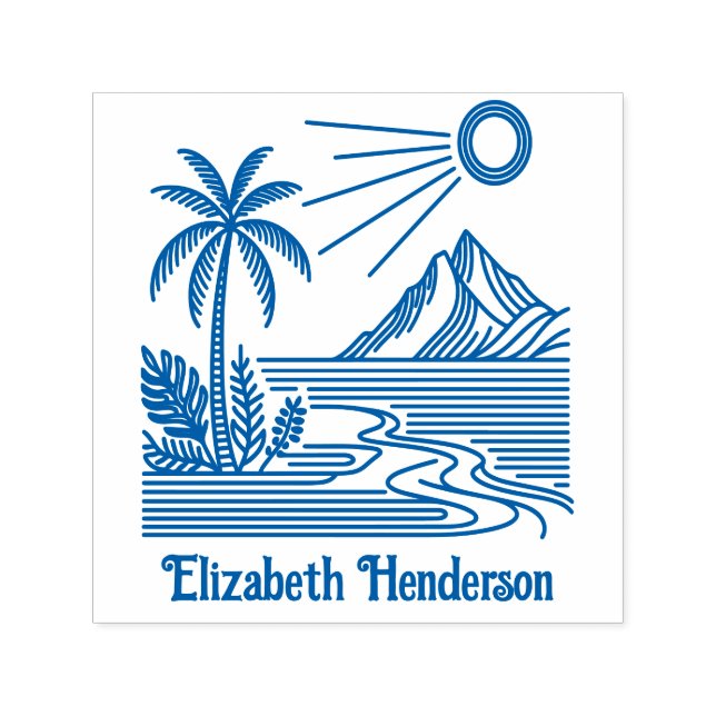 Beach Handflatan Träd berg med Namn som tillval Självfärgande Stämpel (Design)