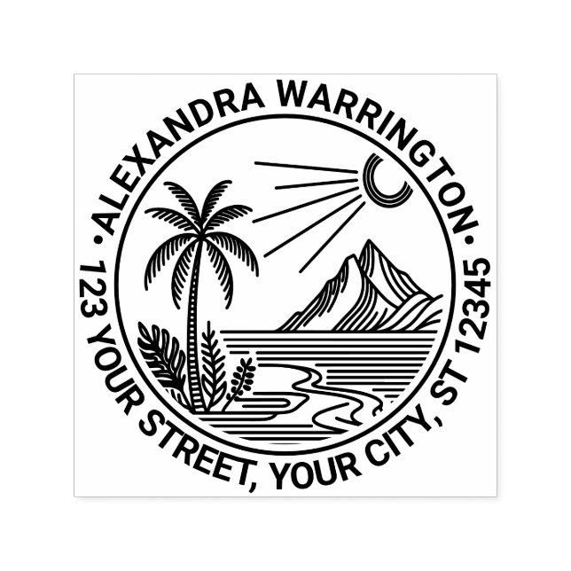 Beach Handflatan Träd, bergsområdet Sol Namn Retur Självfärgande Stämpel (Design)