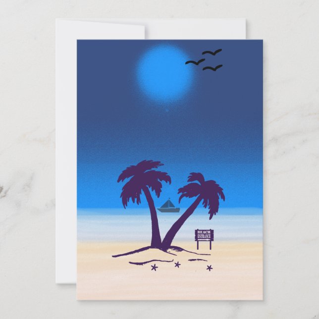 Beach Handflatan Träd Blue Midnight Inbjudningar (Framsida)