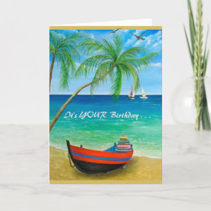 Beach Handflatan Träd Boats Tropik Perfekt Day Kort