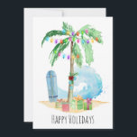 Beach Handflatan Träd Glad helg Julkort<br><div class="desc">Skicka en sjömil till Helgdagarna med Handflatan Glad helg Beach-scenens vattenfärgsfärgdesign för julen. Må du ha en välsignad Julhelg!</div>