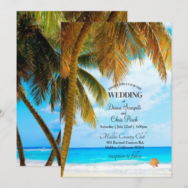 Beach Handflatan Träd Ocean Destinations Wedding Inbjudningar (Fram/baksida)