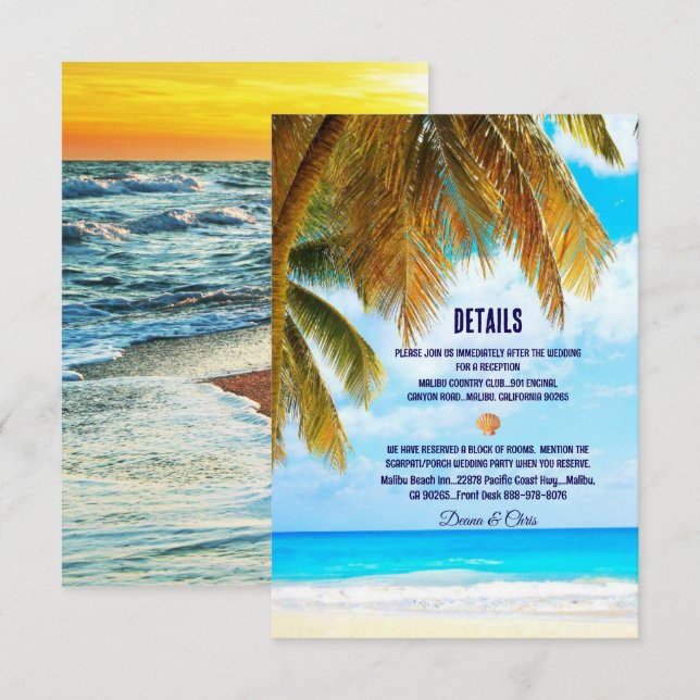 Beach Handflatan Träd Ocean Destinations Wedding Tilläggskort (Fram/baksida)