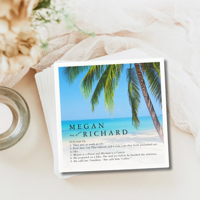 Beach Handflatan Träd Roligt Facts Brölloprecept Pappersservett (Beach Palm Tree Fun Facts Wedding Reception Napkins)