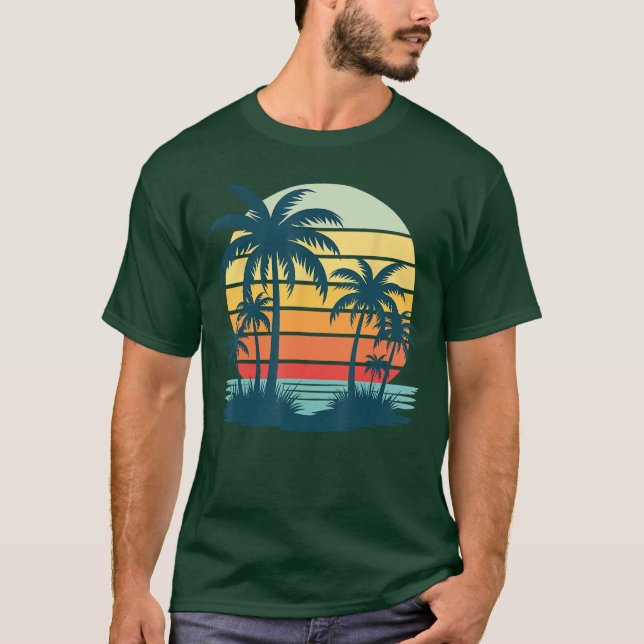 Beach Handflatan Träd Sunset Graphic Tropical Summ T Shirt (Framsida)